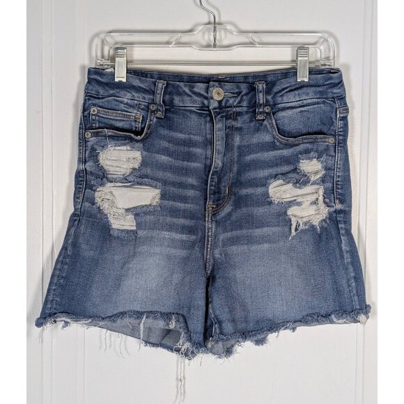American Eagle Next Level Stretch Curvy Midi Hi Rise Size 12 Distressed Shorts - Picture 1 of 5
